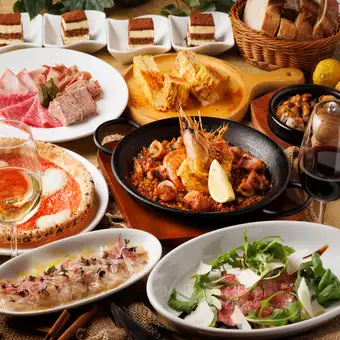 Cコース【2時間飲放】具沢山魚介のパエリア、国産牛グリルの豪華コース7000円⇒6500円