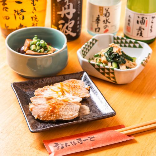 [Our popular menu] Komatsuna and enoki mushroom dip, chicken char siu, etc...