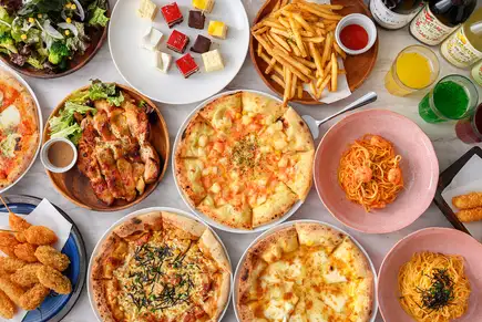 【ピザバイキング付】パスタ・揚げ物など料理60種ドリンク200種食べ飲み放題2H制【2980円税別】
