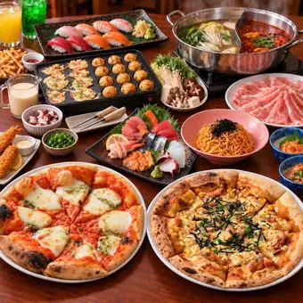 贅沢★ピザバイキング！タコパ・しゃぶしゃぶ・寿司等も！2時間食べ飲み放題！税込4,928円