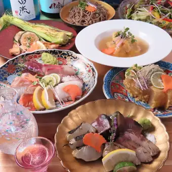 1番人気！銘柄日本酒120分飲放付【美々コース】美々の名物料理の数々全8品5000円(税込)