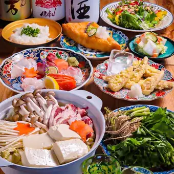 銘柄日本酒14種120分飲放付【仙台を満喫】仙台名物せり鍋や牛タン、笹かま等全8品5000円