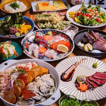 銘柄日本酒14種120分飲放付【贅沢三昧コース】濃厚痛風鍋や美々名物藁焼き等全10品6000円