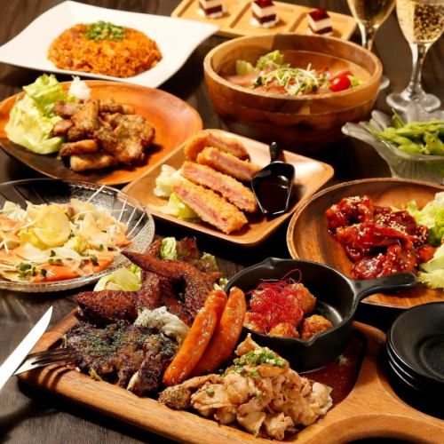 [4000 yen course to enjoy plenty of meat] 150 minutes all-you-can-drink◆Chicken, pork, beef greedy course, 7 dishes in total