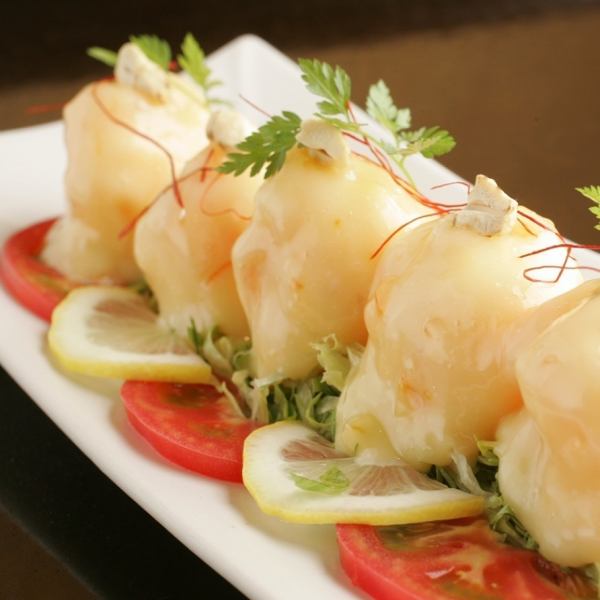 Soft fried shrimp with orange mayonnaise sauce