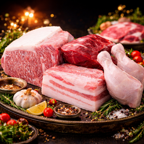 Brand-name meats gathered together