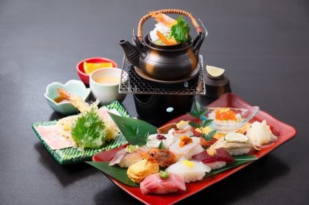 Special grilled sushi tempura Japanese set