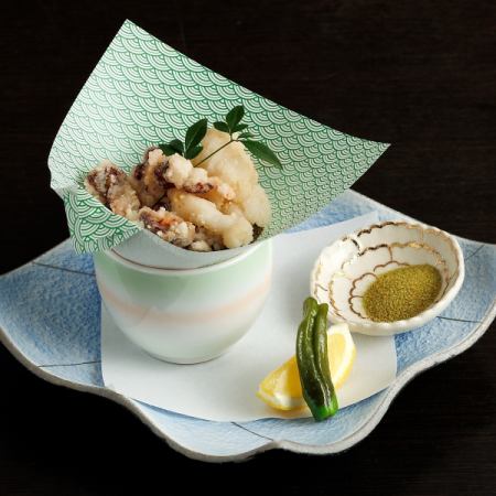 生タコの唐揚げ~抹茶塩を添えて~