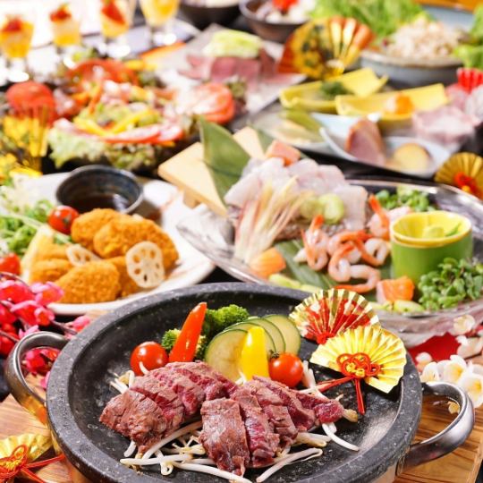 For welcome parties: Black Wagyu beef/horse sashimi lean meat "Genbu course" with all-you-can-drink draft beer and 120 kinds of branded shochu, including Kurokirishima