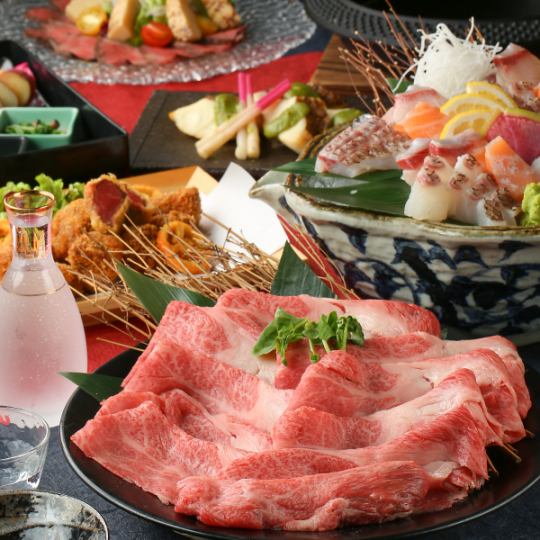 Shimane Wagyu beef shabu-shabu or yellowtail shabu-shabu/lean horse meat "Seiryu hotpot course" with 2 hours of all-you-can-drink of 120 types of draft beer