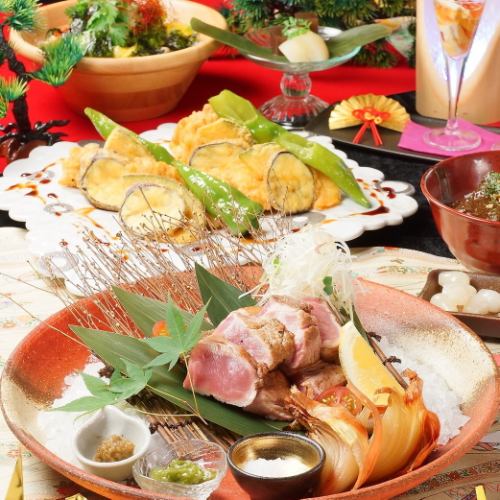 各種ご宴会やお食事に。和牛炙りたたきや馬肉赤身のカルパッチョなど全8品。70種2時間飲み放題付のコース