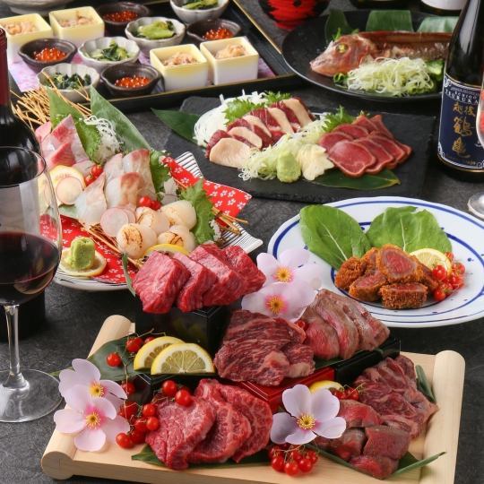 忘年会に◎黒毛和牛を海鮮、季節野菜と共に自慢の石焼きで!馬肉も『青龍コース』2時間飲み放題付 6,500円