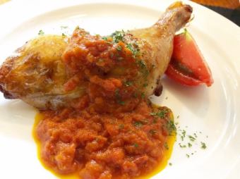 Roasted chicken leg with bone-in thigh