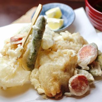 【コース一例】鶏と季節野菜の天ぷら盛合せ