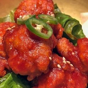 Yangnyeom chicken (fried chicken with spicy miso sauce)