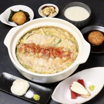 【豪华套餐,包含本店招牌山药和野生山药,以及精致火锅 / 含税6000日元(含2小时畅饮)】7道菜