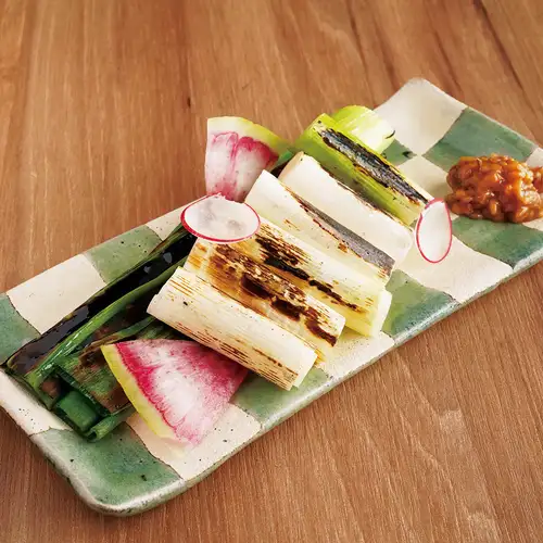 白ねぎ一本焼き もろみみそ