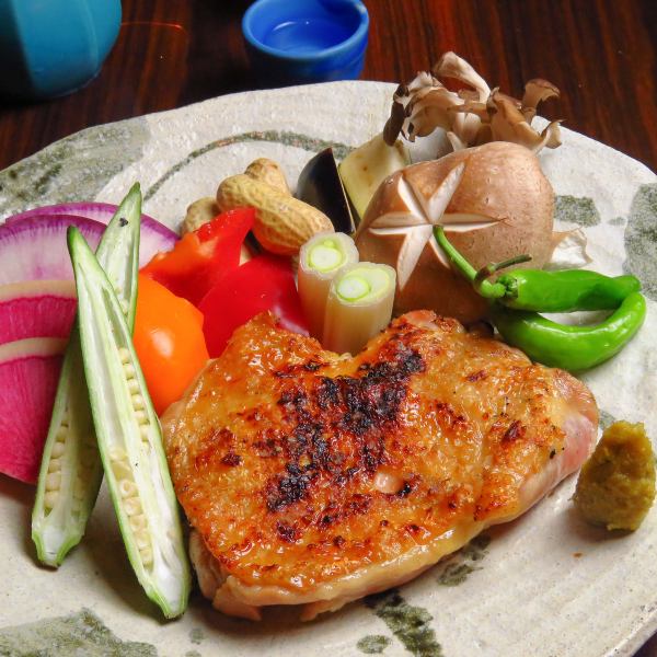 ブランド鶏と野菜の炭火焼