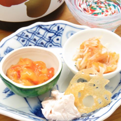 一人でもあてをしっかり楽しめる♪選べる珍味の3種盛り