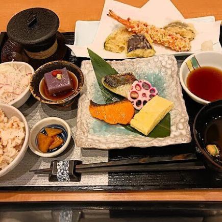 Homemade two-kind Saikyo-yaki and tempura set meal