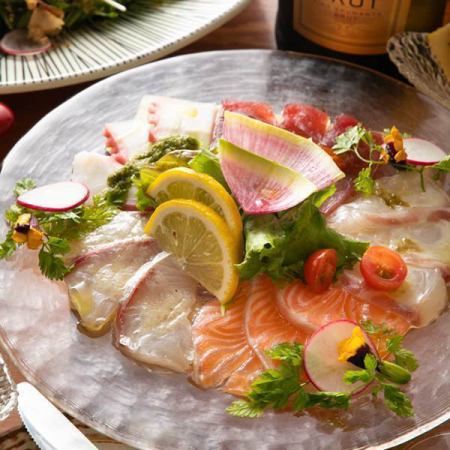 雰囲気自慢な和ビストロ♪海のマルシェ特製！蒸氣屋カルパッチョ