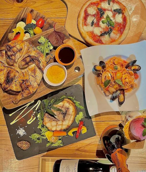 2時間飲み放題付きプラン4800円全8品/迫力満点！丸鶏ローストチキンや魚介アヒージョ等♪