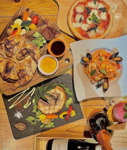 2時間飲み放題付きプラン4800円全8品/迫力満点！丸鶏ローストチキンや魚介アヒージョ等♪