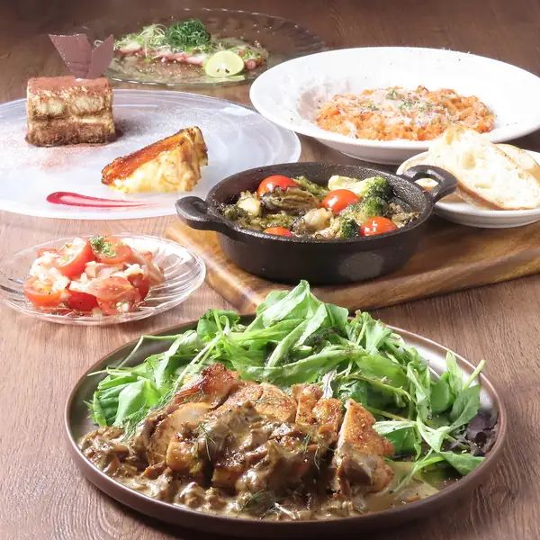 全7品◎限定アヒージョやポルチーニ香る鶏オーブン焼きを堪能する極上フレンチ♪