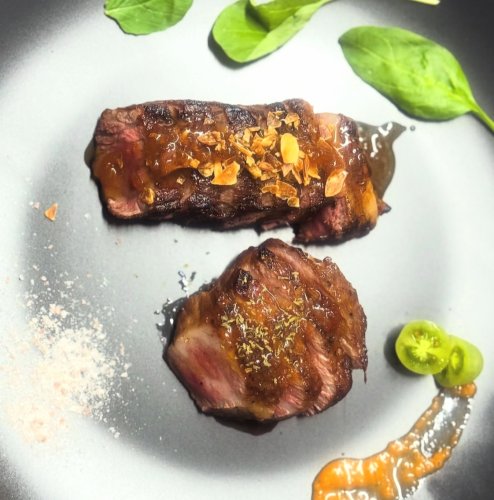 Aitchbone steak with truffle sauce