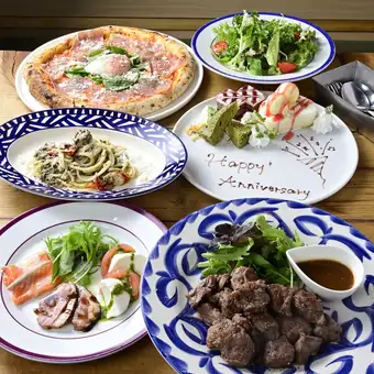 [Anniversary Course] 120 minutes (last order 30 minutes before) all-you-can-drink included - 8 dishes including pizza, pasta, and diced steak.