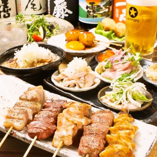 Includes 120 minutes of all-you-can-drink ◎ 8 dishes including 4 types of grilled pork skewers and our specialty meatballs for 4,500 yen