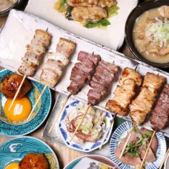 【宴會套餐】附120分鐘無限暢飲、烤豬肉串、沙拉、收尾等10道菜「特別」套餐：5,500日圓（含稅）