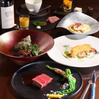 【8月コース】黒毛和牛リブロース,マナガツオとポルチーノ茸のヴィエノワーズ等8品8800円(税込)