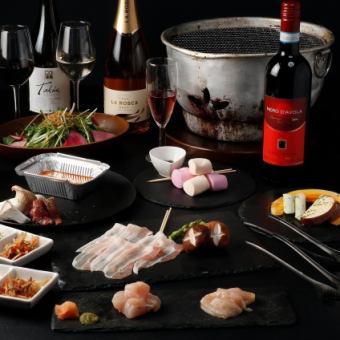 【NIKUMAKIコース】人気の肉巻き串と国産地鶏焼き2.5時間飲み放題つき【7品4500→3500円(税込)