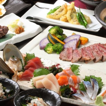 <March, April, May> Beef fillet steak and sashimi course [120 minutes all-you-can-drink draft beer included]