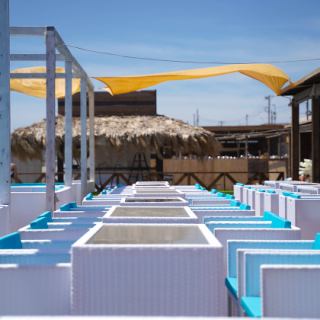 全長44mのZAIMOKUZA BEACH HOUSE。200名以上の宴会予約も受け付けております!是非お問合せください!【シャワー・ロッカー・ライブステージ・プール・ビーチソファ完備】