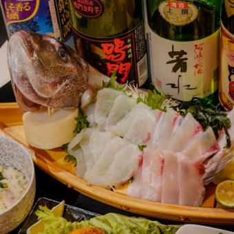 『阿波のお魚コース』鳴門わかめのチョレギサラダx本日のお刺身ｘ2H飲放他/全8品/3800円