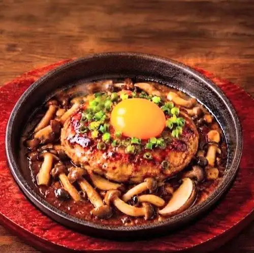 Chicken meatball hamburger steak with egg topping