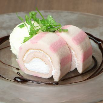 strawberry roll and vanilla ice cream