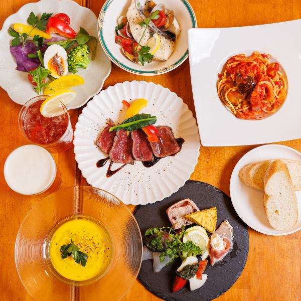 【飲み放題付き】カルパッチョやステーキを含む9品を楽しめる定番コース/5500円（税込）