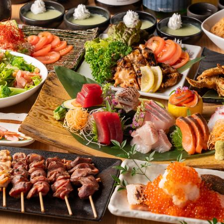 [2-hour all-you-can-drink included: 3,500 yen (3,850 yen including tax)] 7 dishes including authentic yakitori, seafood, whitebait, etc. + all-you-can-drink with draft beer