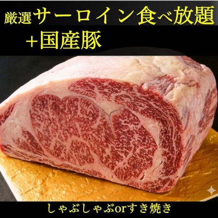 厳選サーロイン&国産豚◆食べ放題◆《すき焼きorしゃぶしゃぶ》3980円【席指定不可】90分