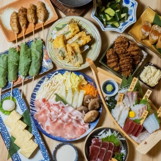 岡山名物ピーチポークのしゃぶしゃぶ!豪華舟盛り!お料理11品 +120分飲み放付き7000円⇒6000円