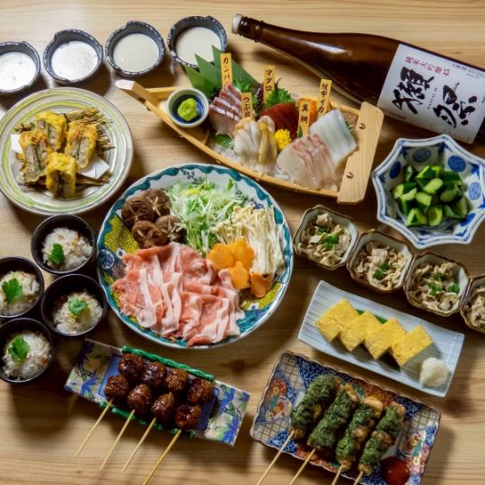 岡山名物ピーチポークしゃぶしゃぶ！豪華刺身5種盛り！お料理10品 ＋120分飲放付7000円⇒6000円