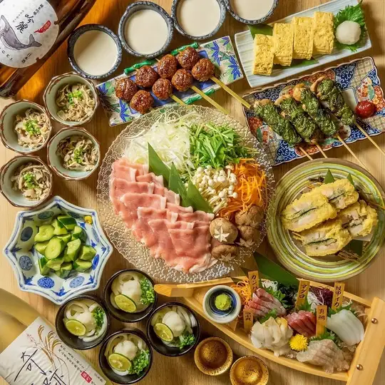 岡山名物ピーチポークしゃぶしゃぶ！豪華刺身5種盛り！お料理10品 ＋120分飲放付7000円⇒6000円