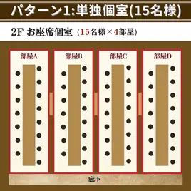 【2階パターン1】完全独立個室(15名様×4組)