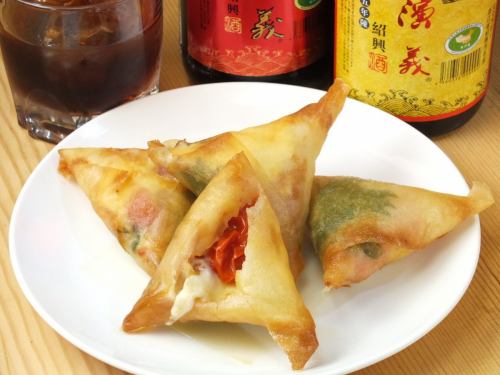 Fried dumplings with tomato and ham cheese