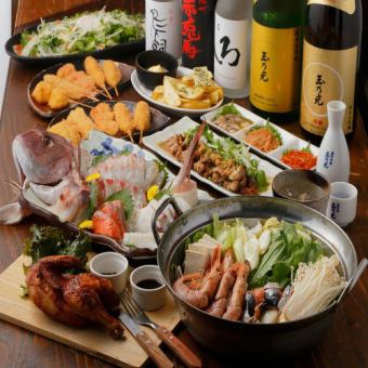 飽！2小時無限暢飲！■海鮮鹽相撲火鍋套餐■共7道菜 4,000日元（含稅）