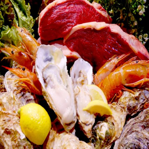 [2 types of Wagyu beef sushi x Akkeshi oysters x shrimp x scallop course] Churrasco 120 minutes [all-you-can-drink] & [all-you-can-eat] 8,990 → 7,990 yen