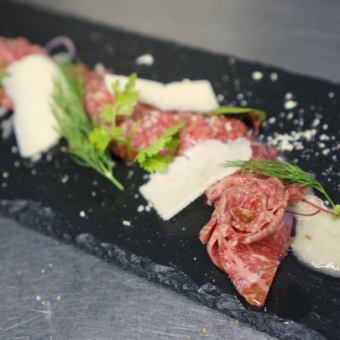 Carpaccio of Japanese black beef thigh meat